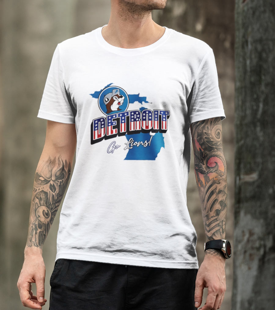 Detroit Lions Buc Ee's Go Lions Patriotic Michigan Map T-Shirt