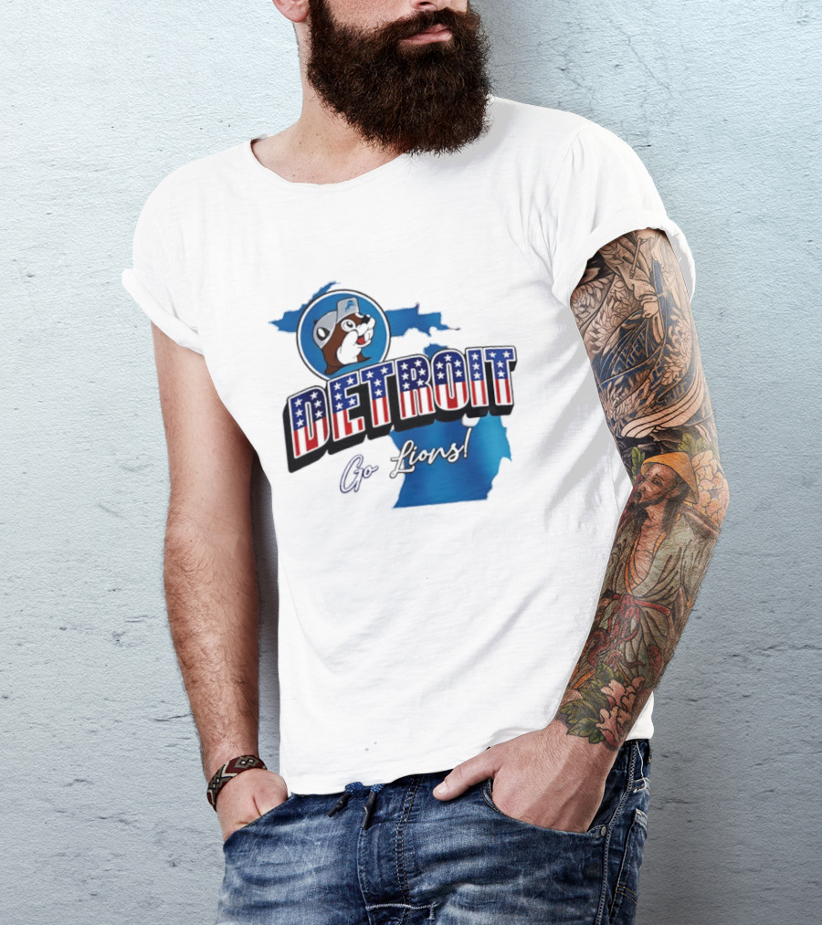Detroit Lions Buc Ee's Go Lions Patriotic Michigan Map T-Shirt