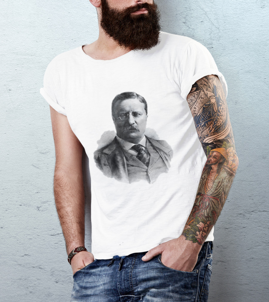 Theodore Roosevelt Engraving President USA Iconic Historical Figure T-Shirt