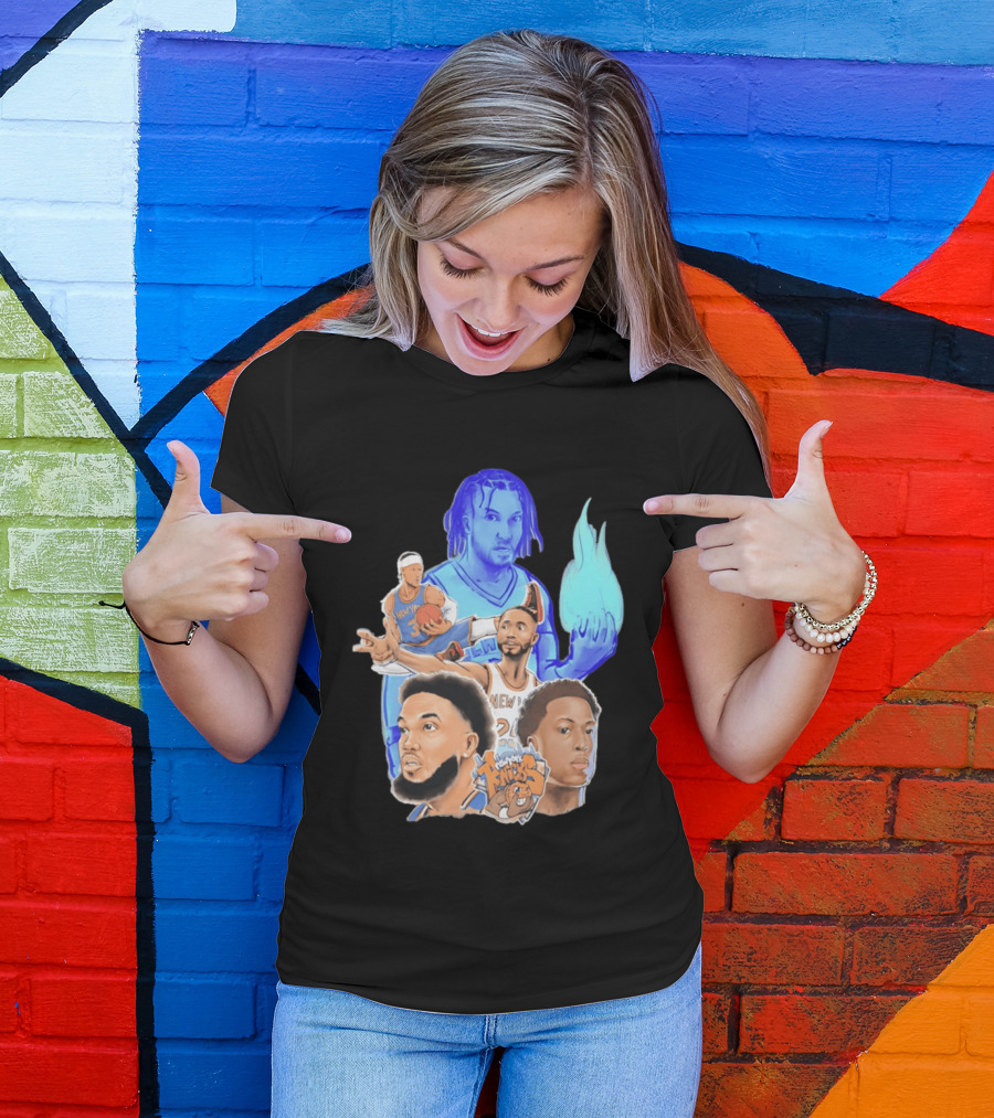 New York Knicks Basketball Stars Collage With Team Logo And Players T-Shirt