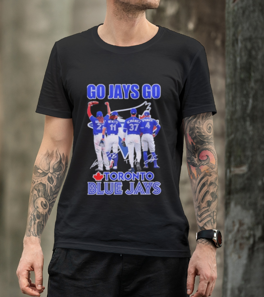 Go Jays Go Toronto Blue Jays Bichette Guerrero Hernandez Springer Autographed Baseball T-Shirt