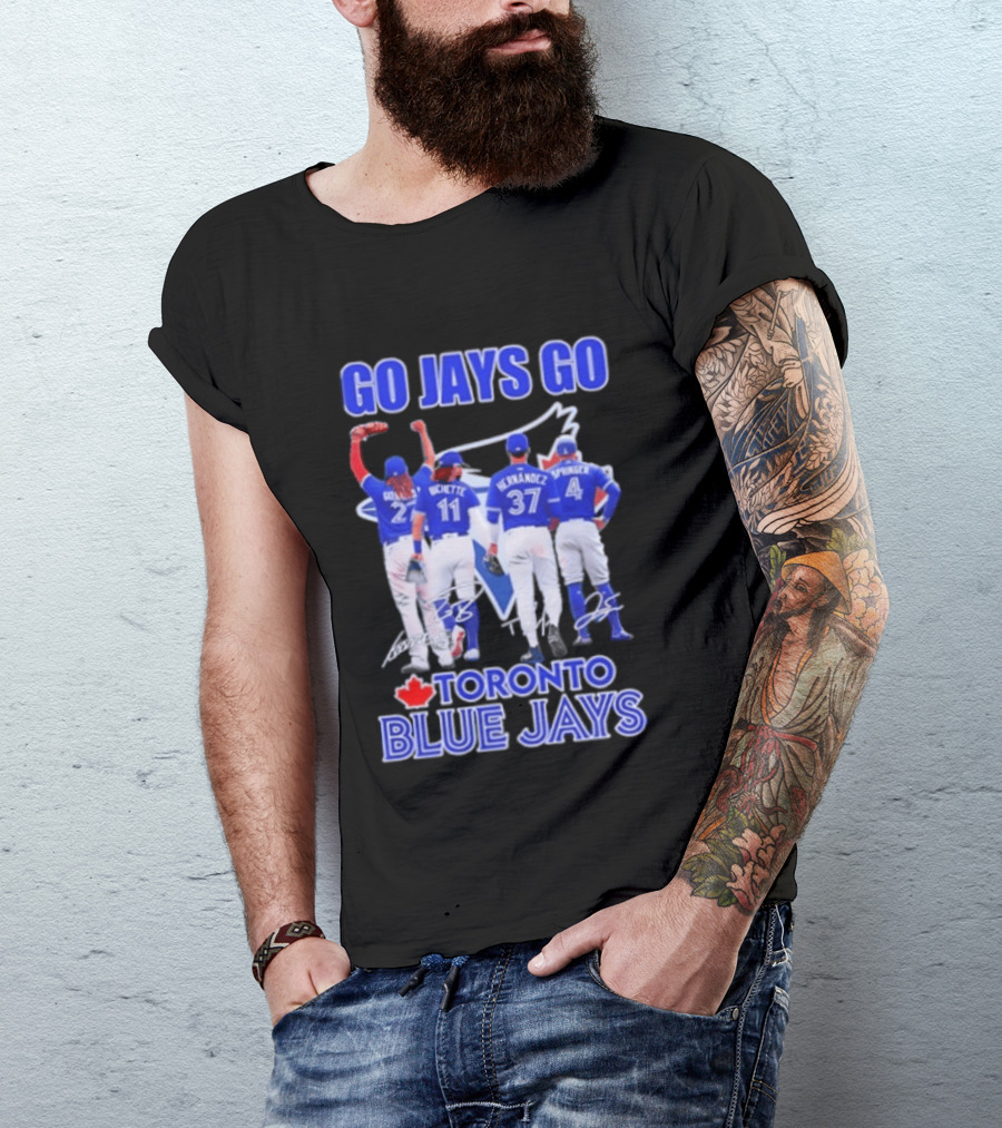 Go Jays Go Toronto Blue Jays Bichette Guerrero Hernandez Springer Autographed Baseball T-Shirt