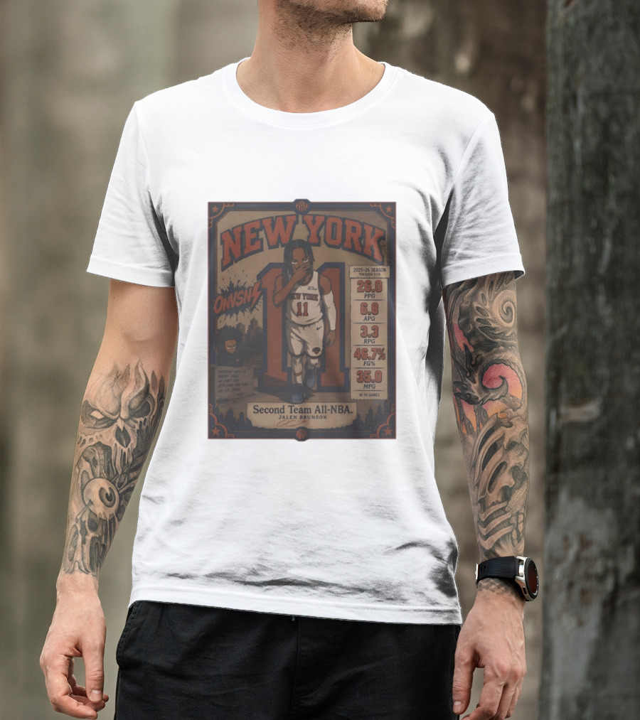 New York Knicks Jalen Brunson Second Team All NBA 2025 26 Season Stats And Animation T-Shirt