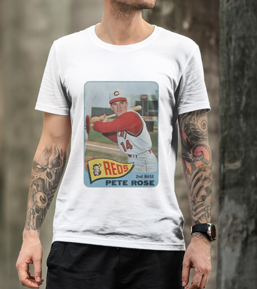 Cincinnati Reds Pete Rose 2nd Base Player Card Vintage Baseball T-Shirt