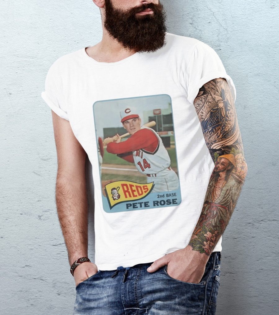 Cincinnati Reds Pete Rose 2nd Base Player Card Vintage Baseball T-Shirt