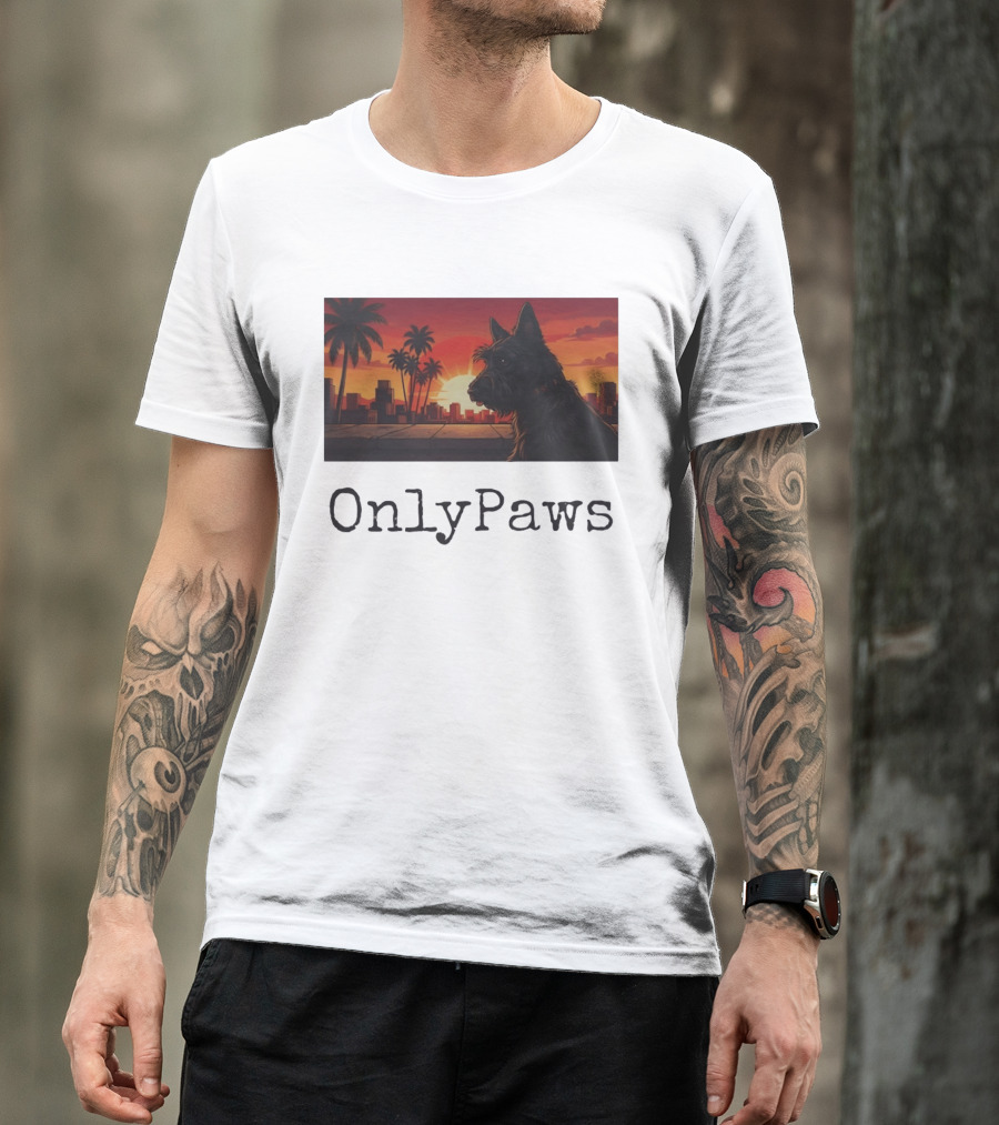 Scottish Terrier OnlyPaws Sunset Cityscape T-Shirt