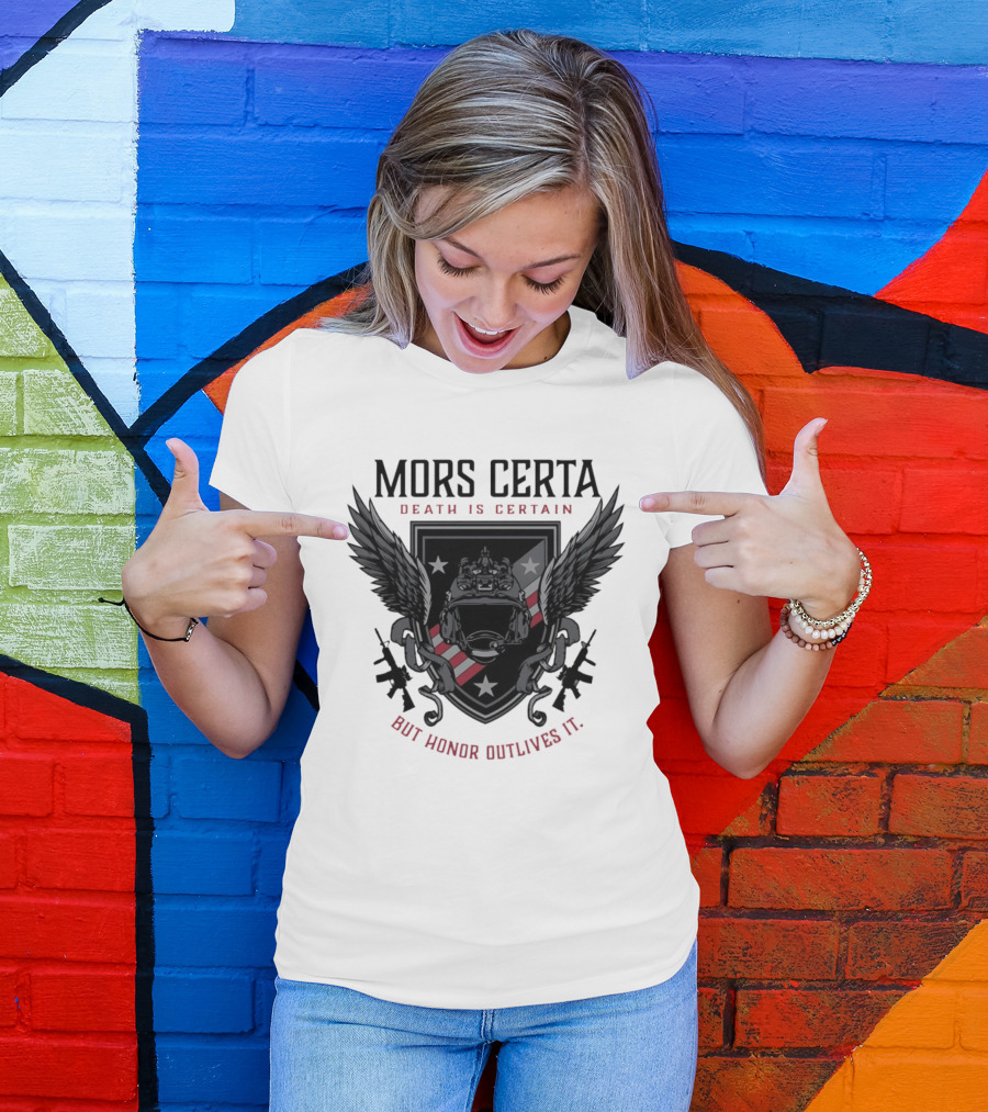 Mors Certa Death Is Certain But Honor Outlives It Winged Helmet Warrior's Legacy T-Shirt