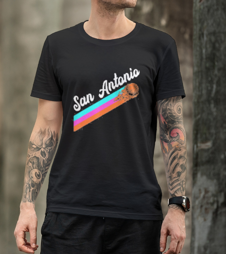 San Antonio Retro Basketball Multicolor Stripes T-Shirt