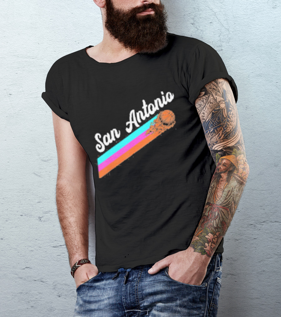 San Antonio Retro Basketball Multicolor Stripes T-Shirt