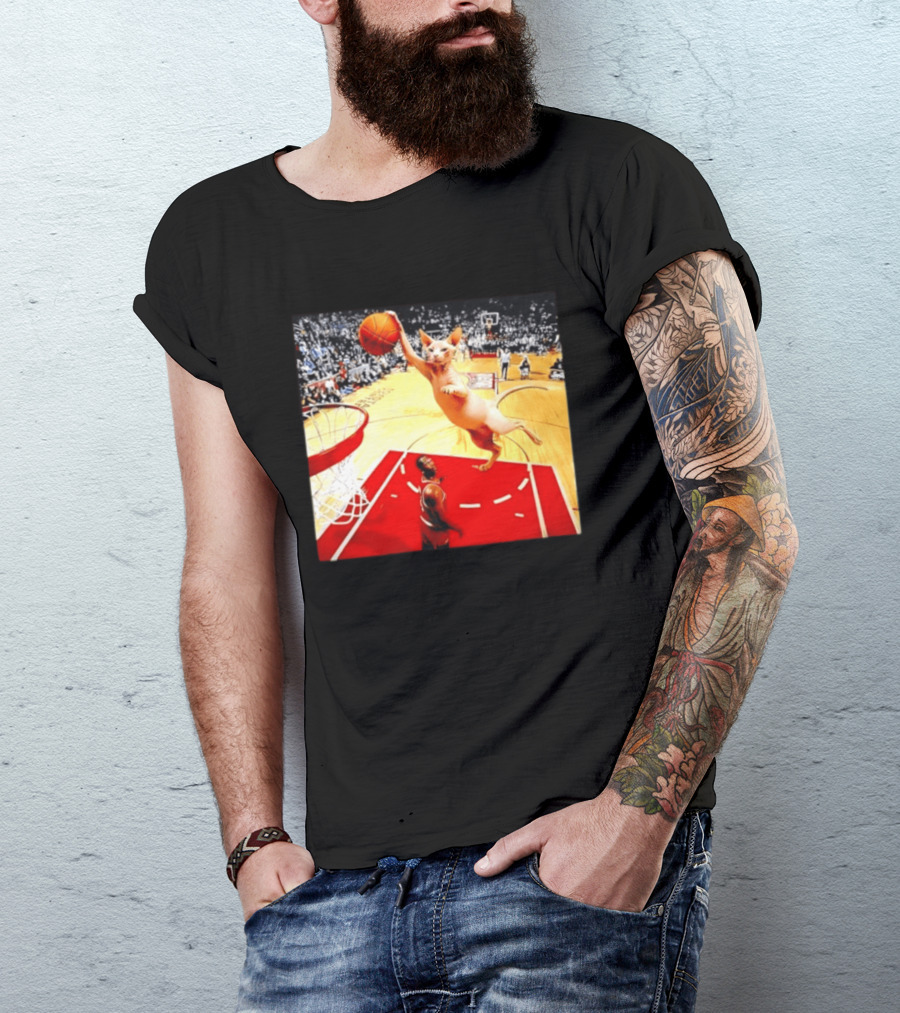 Sphynx Cat Slam Dunk Basketball Scene With Crowd T-Shirt