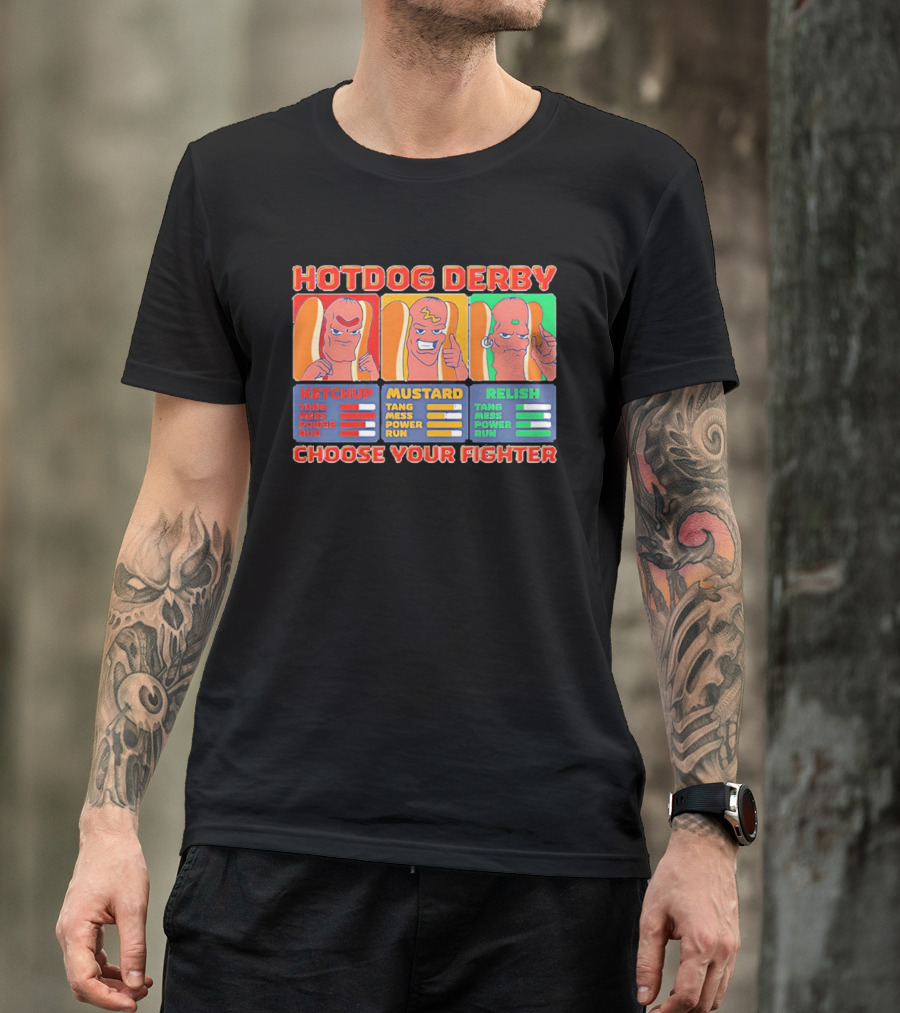 Hot Dog Derby Ketchup Mustard Relish Choose Your Fighter T-Shirt