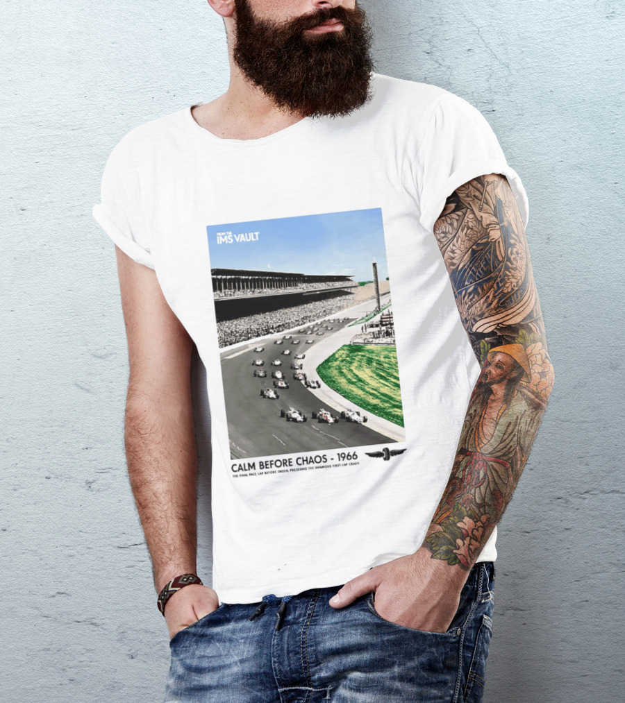 From The IMS Vault Calm Before Chaos 1966 Indianapolis Motor Speedway Racing Scene T-Shirt