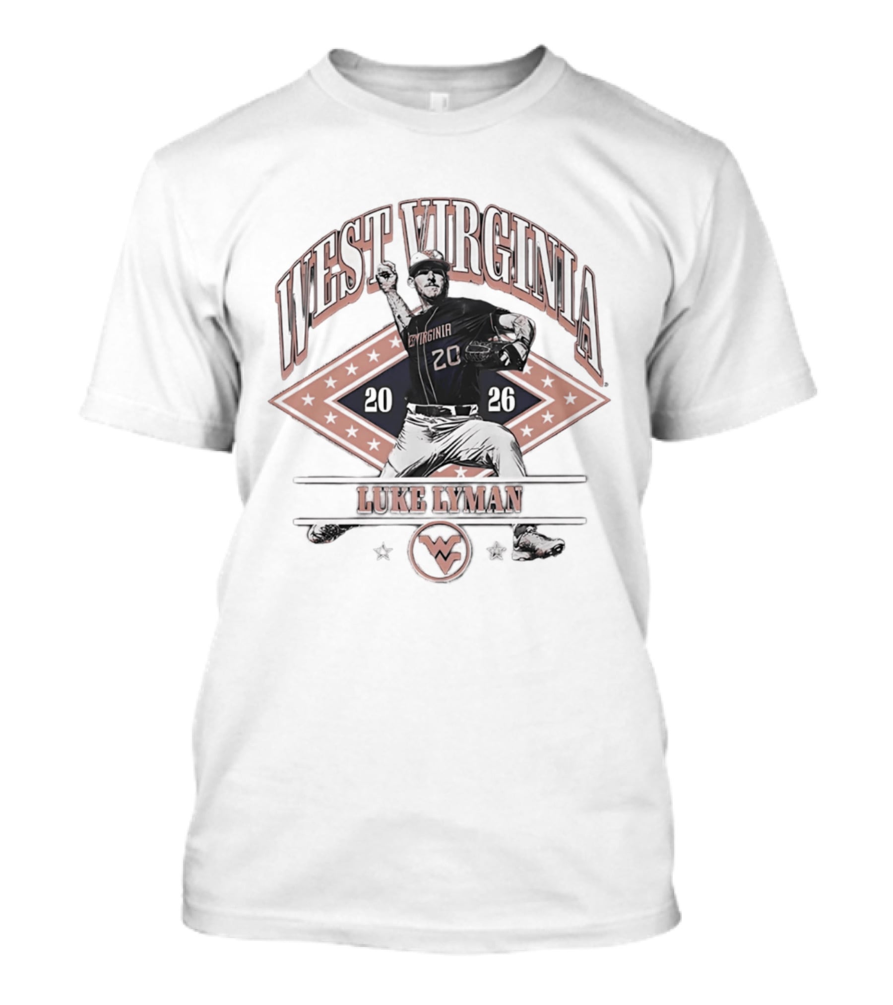West Virginia Mountaineers Luke Lyman 2026 Baseball Player 20 T-Shirt