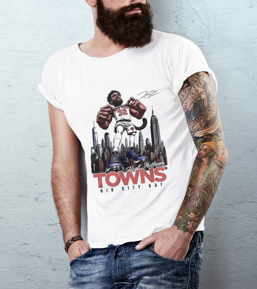 Karl Anthony Towns 32 Big City Kat NYC Skyline T-Shirt