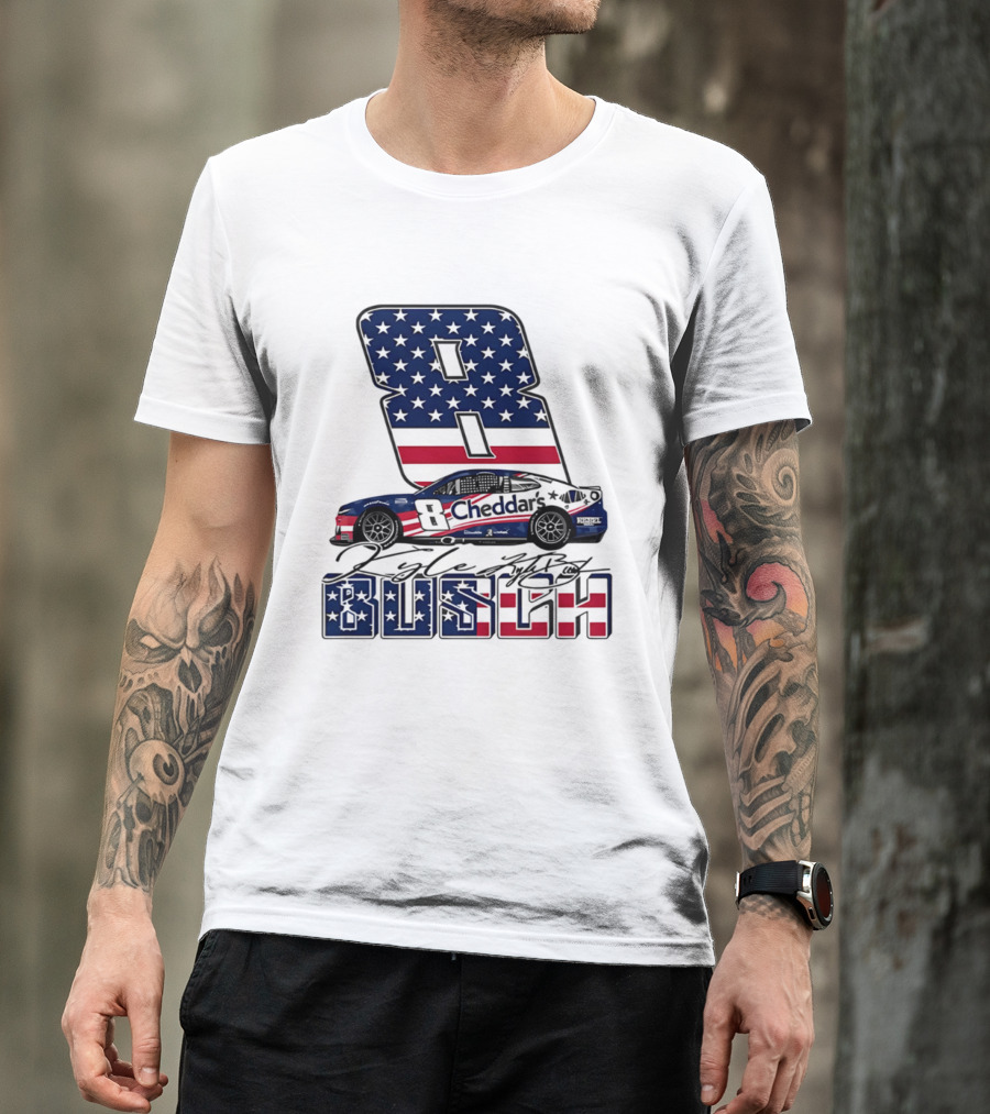 Kyle Busch Racing 8 American Flag Cheddar's Car Stars Stripes T-Shirt