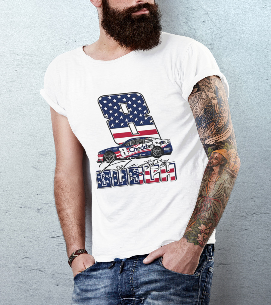 Kyle Busch Racing 8 American Flag Cheddar's Car Stars Stripes T-Shirt