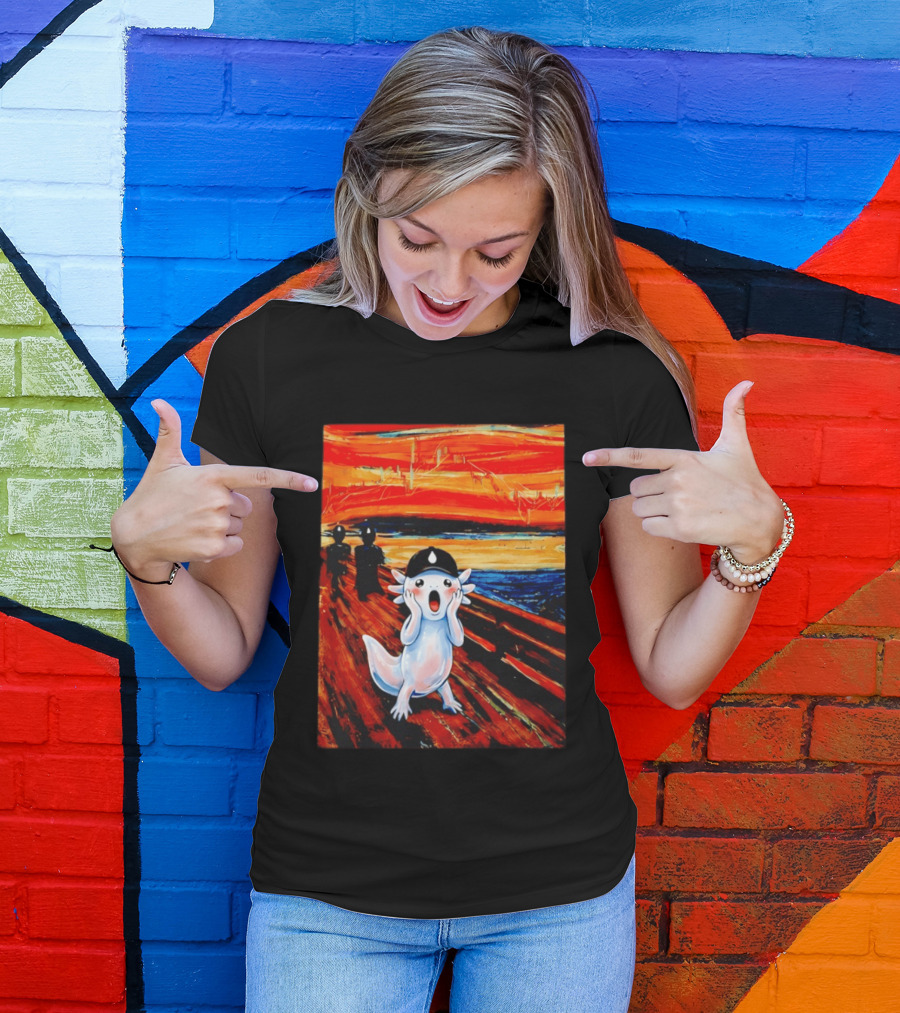 Axolotl Liquid The Scream Parody Painting Munch T-Shirt