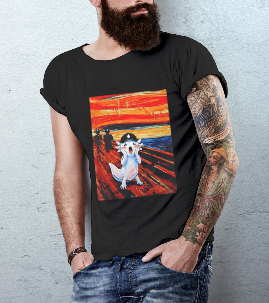 Axolotl Liquid The Scream Parody Painting Munch T-Shirt
