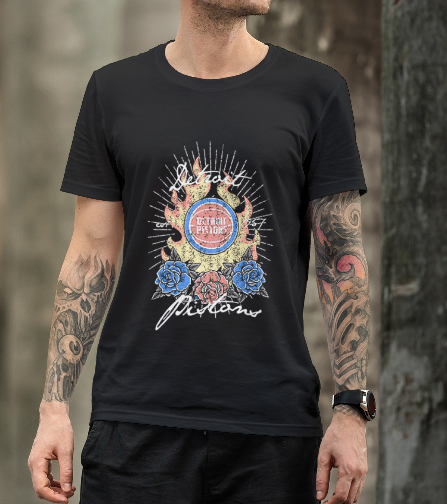 Detroit Pistons Fire Roses Basketball Est 1957 T-Shirt