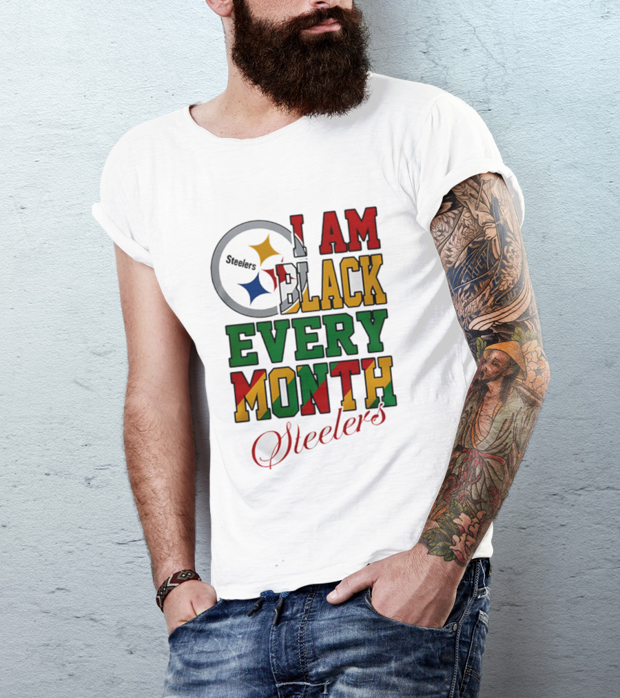 I Am Black Every Month Steelers Juneteenth T-Shirt