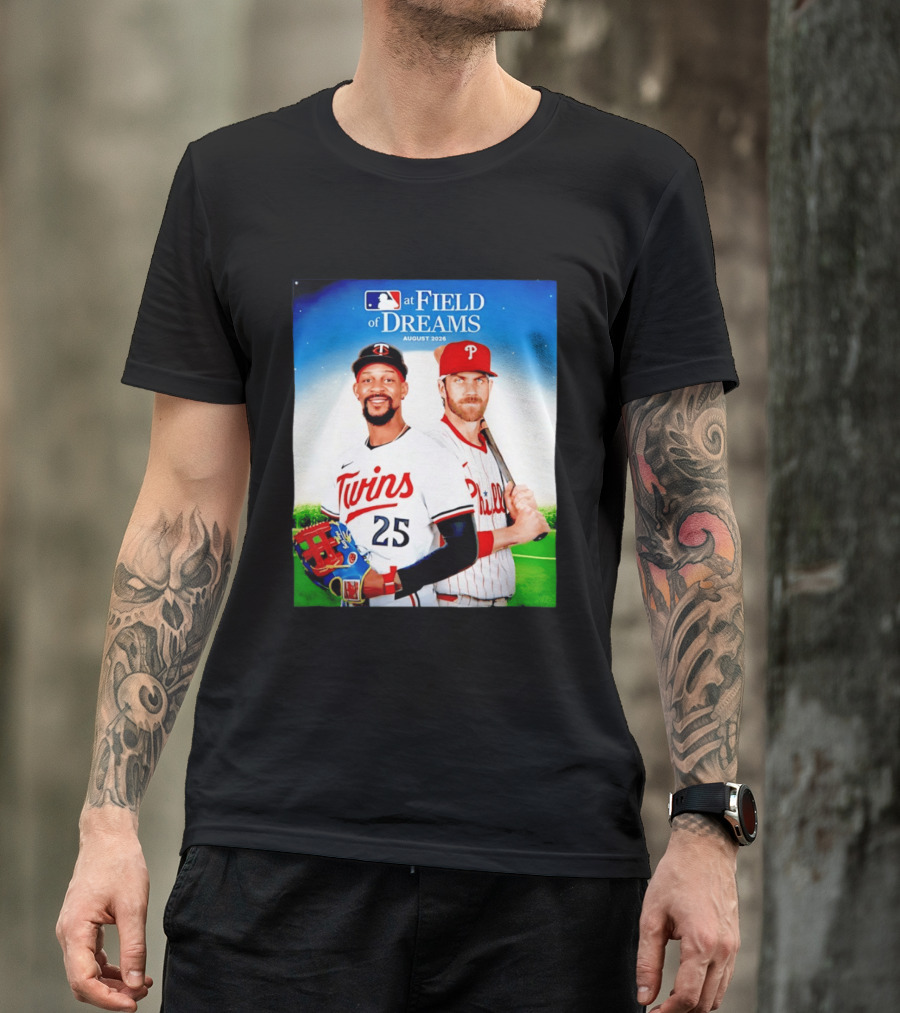 Twins Buxton Vs Phillies Harper MLB At Field Of Dreams August 2026 T-Shirt