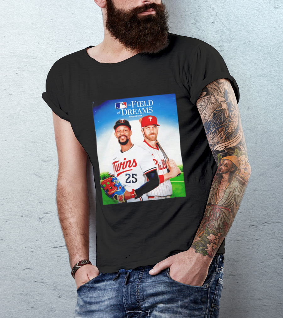 Twins Buxton Vs Phillies Harper MLB At Field Of Dreams August 2026 T-Shirt