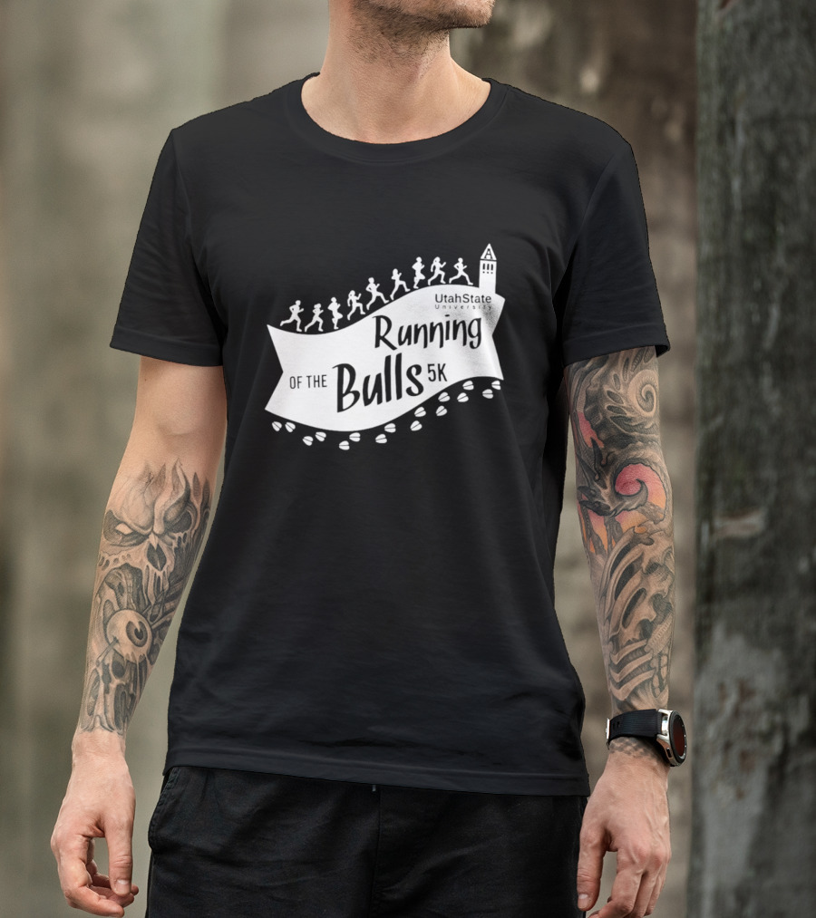 Utah State Running Of The Bulls 5K Event With Runners And Tower T-Shirt