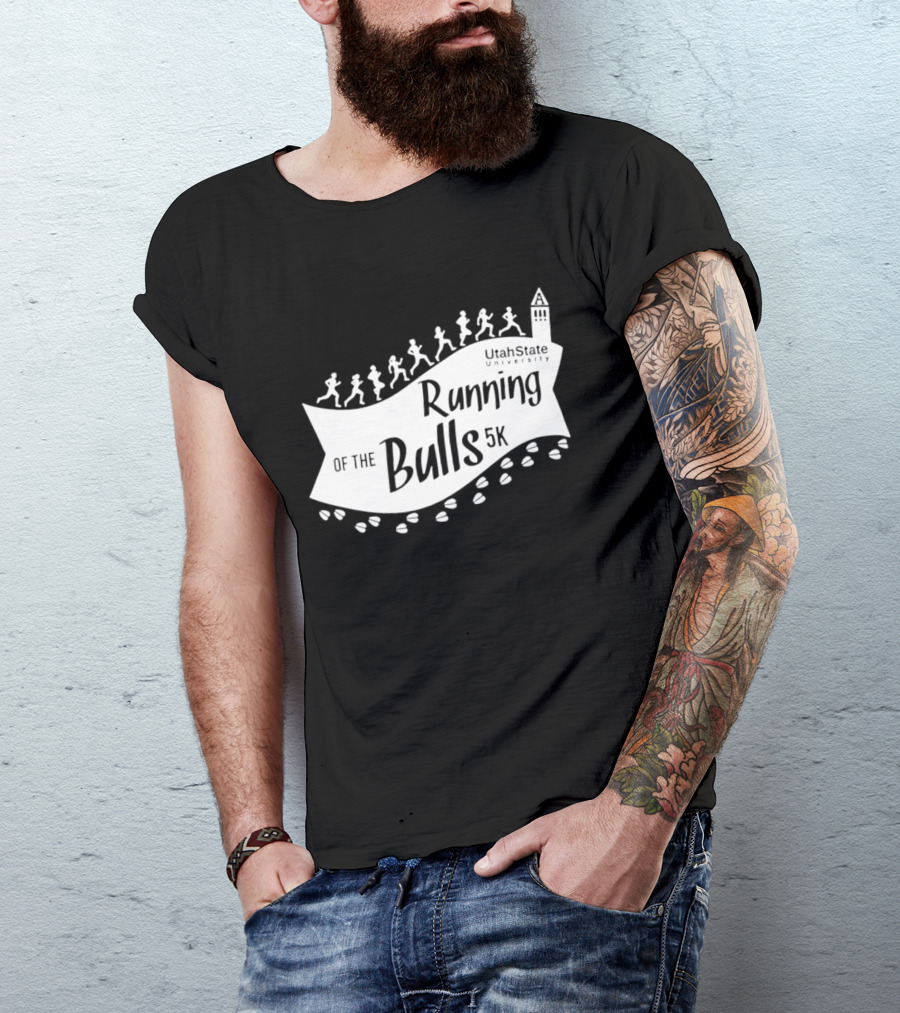 Utah State Running Of The Bulls 5K Event With Runners And Tower T-Shirt