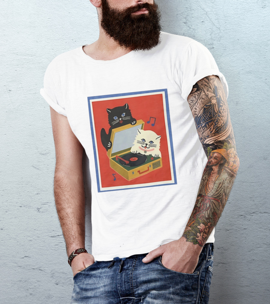Alley Cats With Record Player And Musical Notes T-Shirt