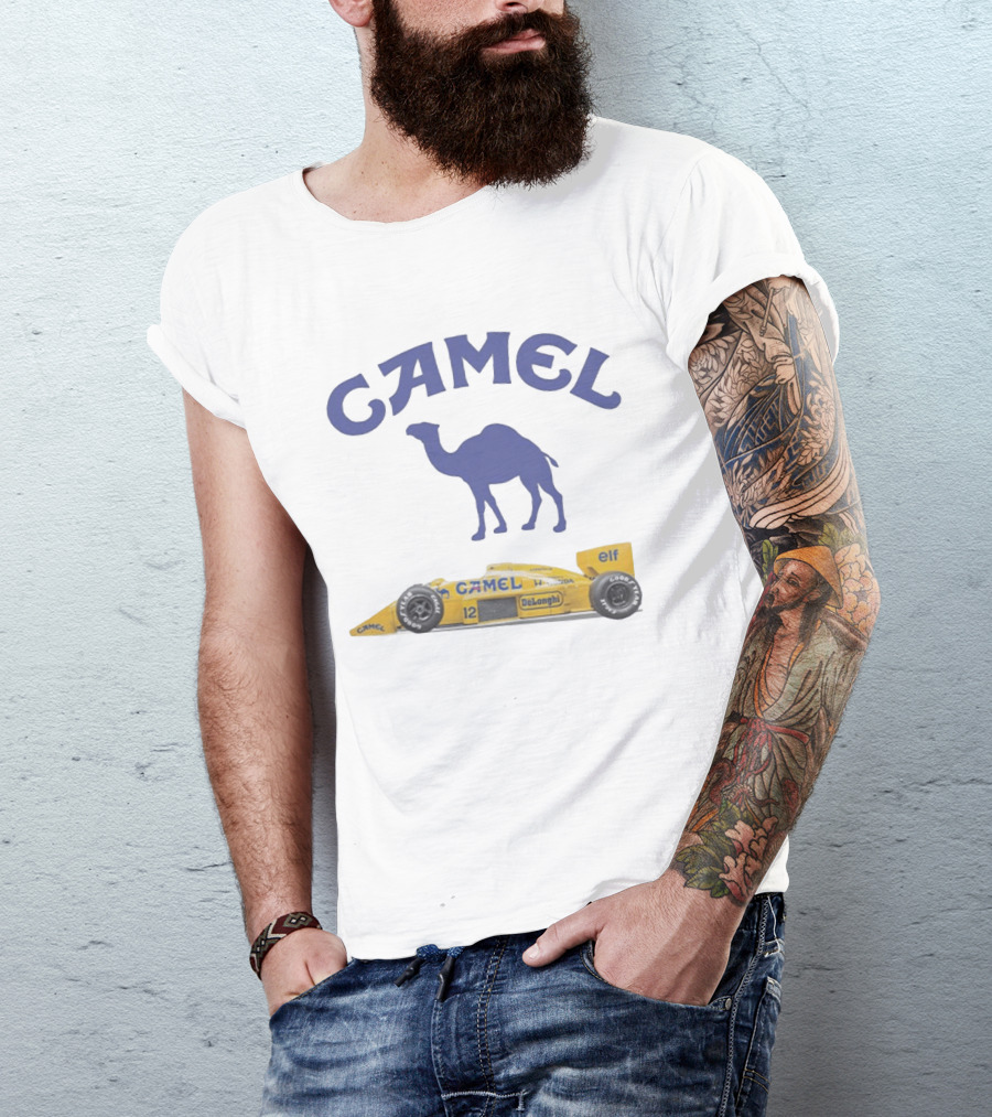Camel F1 Racing Car With Camel Logo And Elf Branding T-Shirt