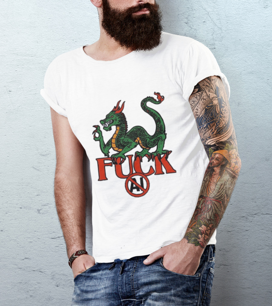 Green Dragon Fuck No AI Symbol With Bold Red T-Shirt