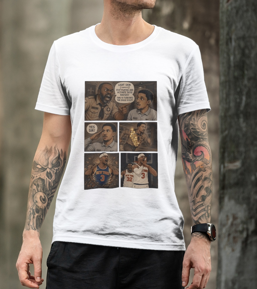 New York Knicks Josh Hart Light Skin Activate Badges Basketball Comic T-Shirt
