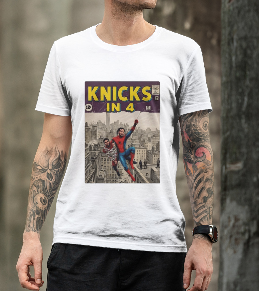 Knicks In 4 Comics Spider Man Derrick Rose Donovan Mitchell Basketball T-Shirt
