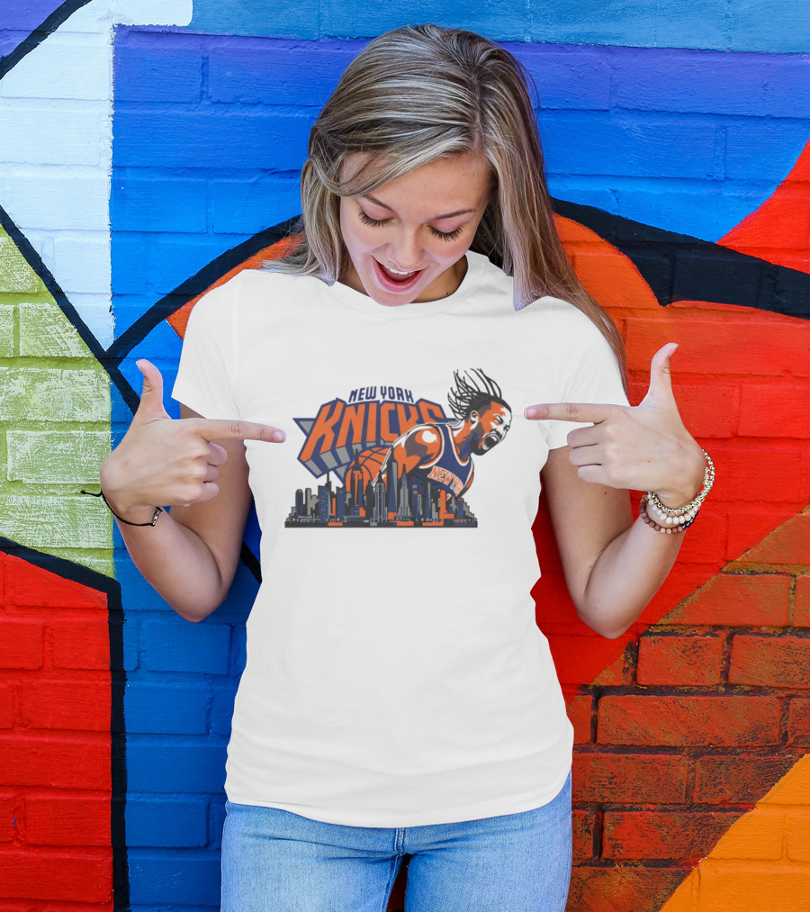 New York Knicks Jalen Brunson Skyline Celebration T-Shirt