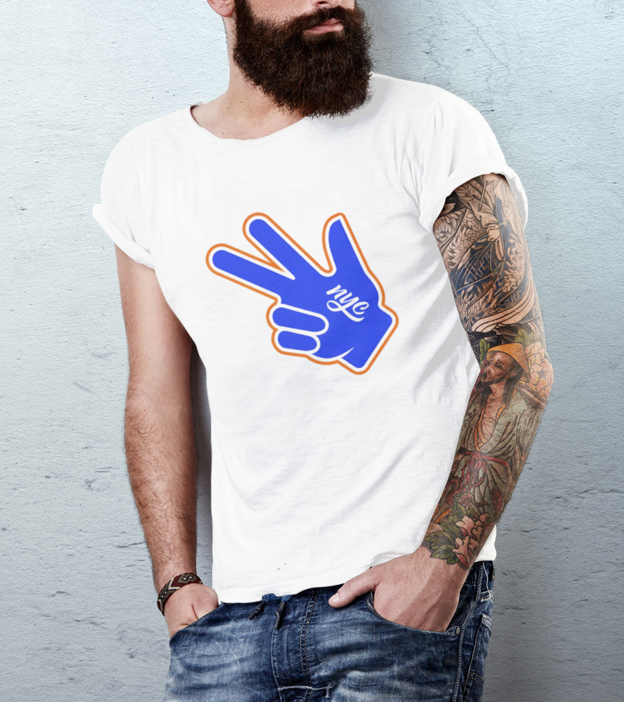 New York Knicks NYC Basketball Peace Sign Three Pointer T-Shirt