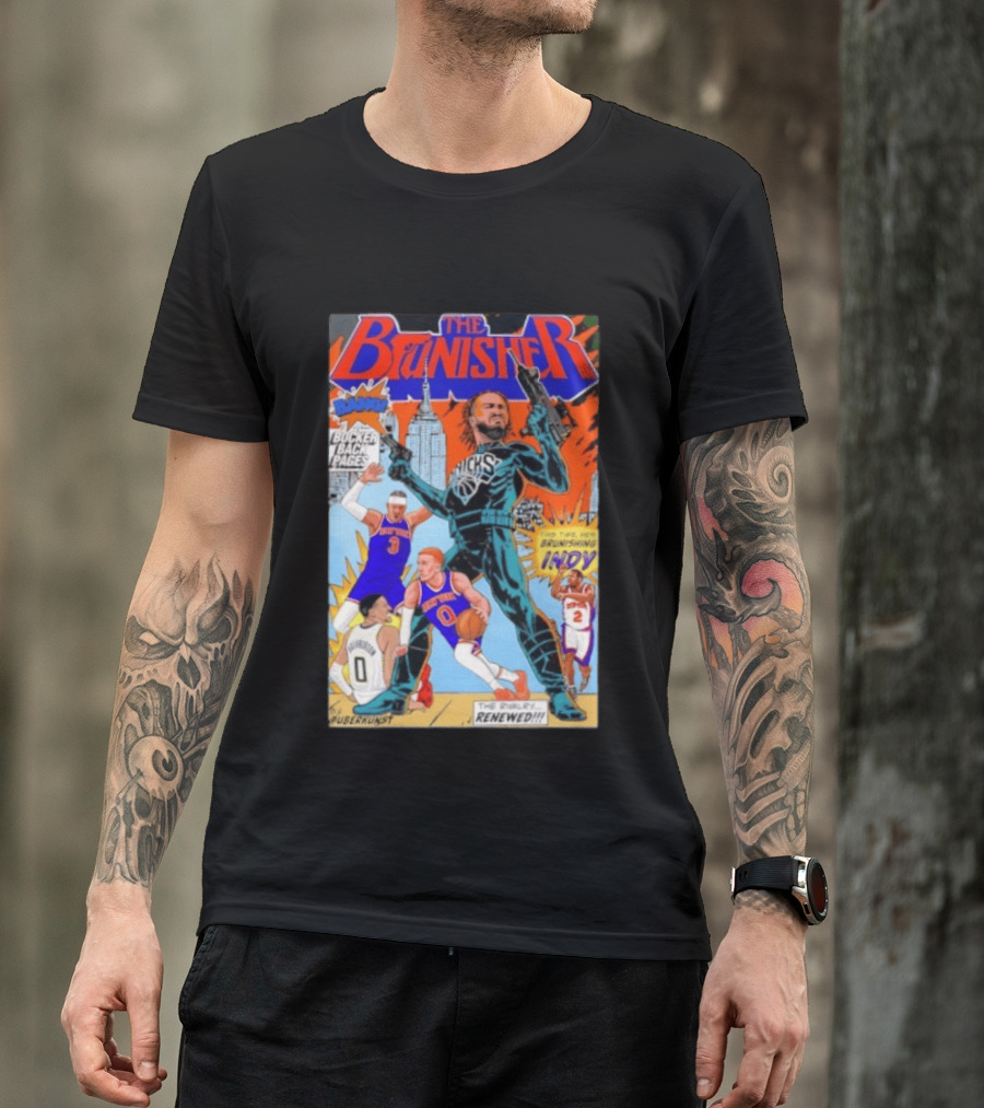 Knicks Comic Crossover The Brunisher Bocker Backpages Featuring Empire State Building T-Shirt
