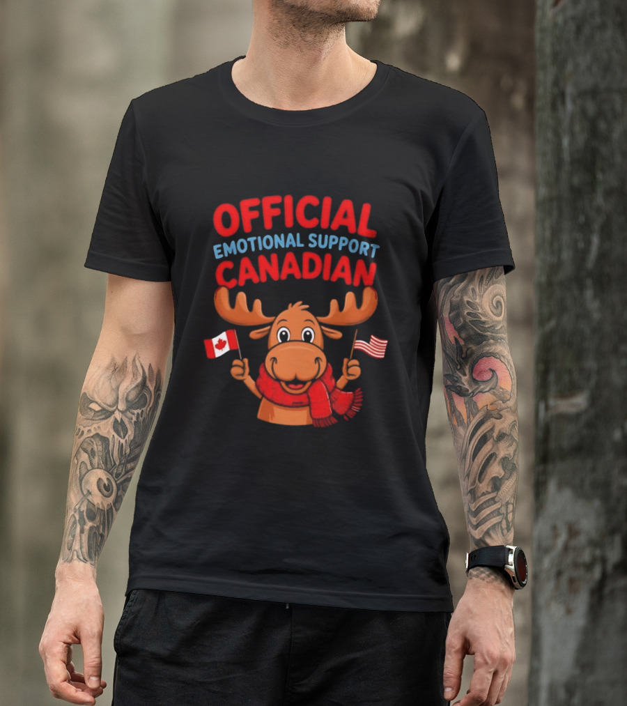Official Emotional Support Canadian Moose With Canadian And American Flags T-Shirt