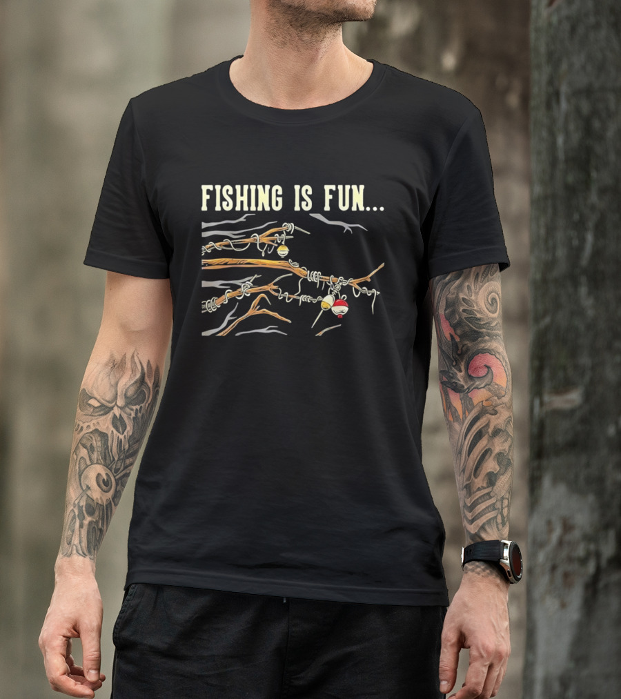 Fishing Is Fun Tangled Line And Hook In Tree Branches T-Shirt