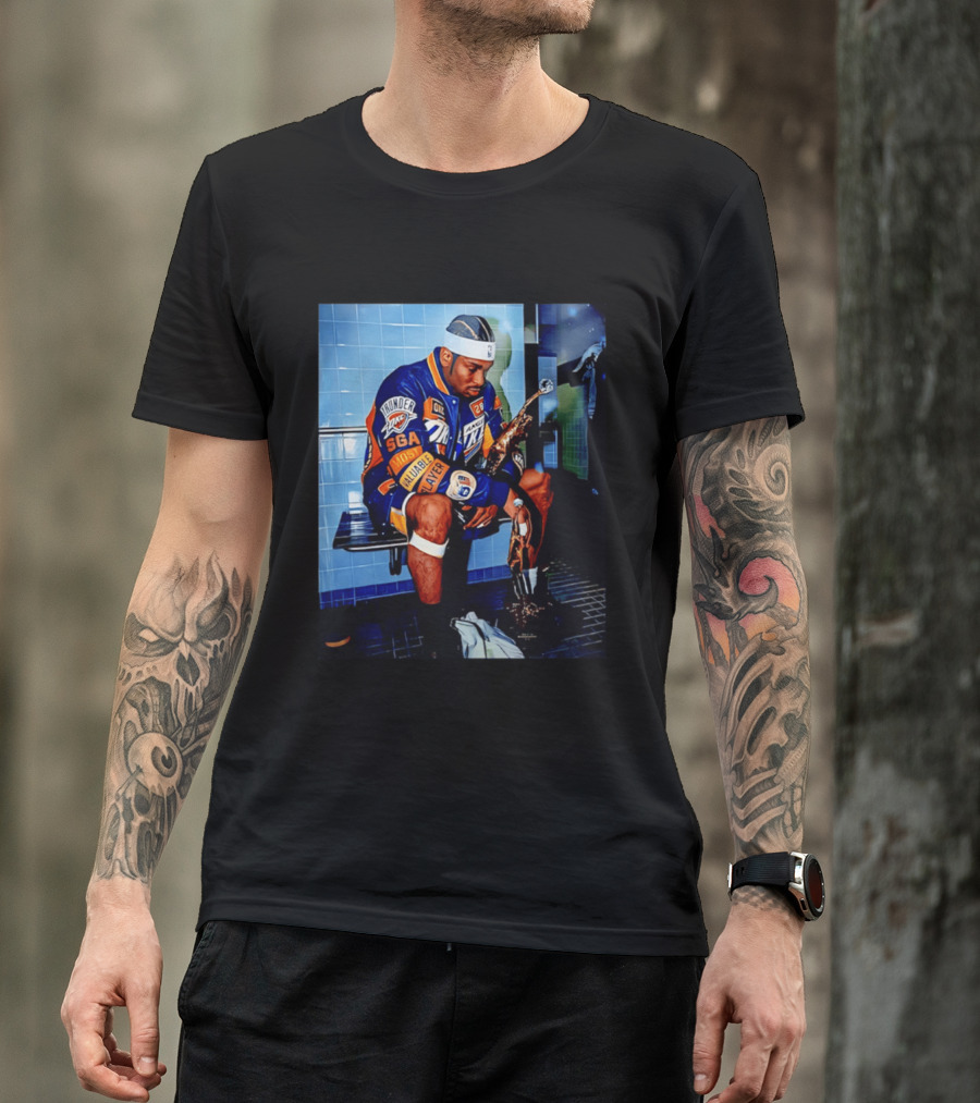 OKC Thunder Shai Gilgeous Alexander Back 2 Back MVP 2026 Locker Room Photo T-Shirt