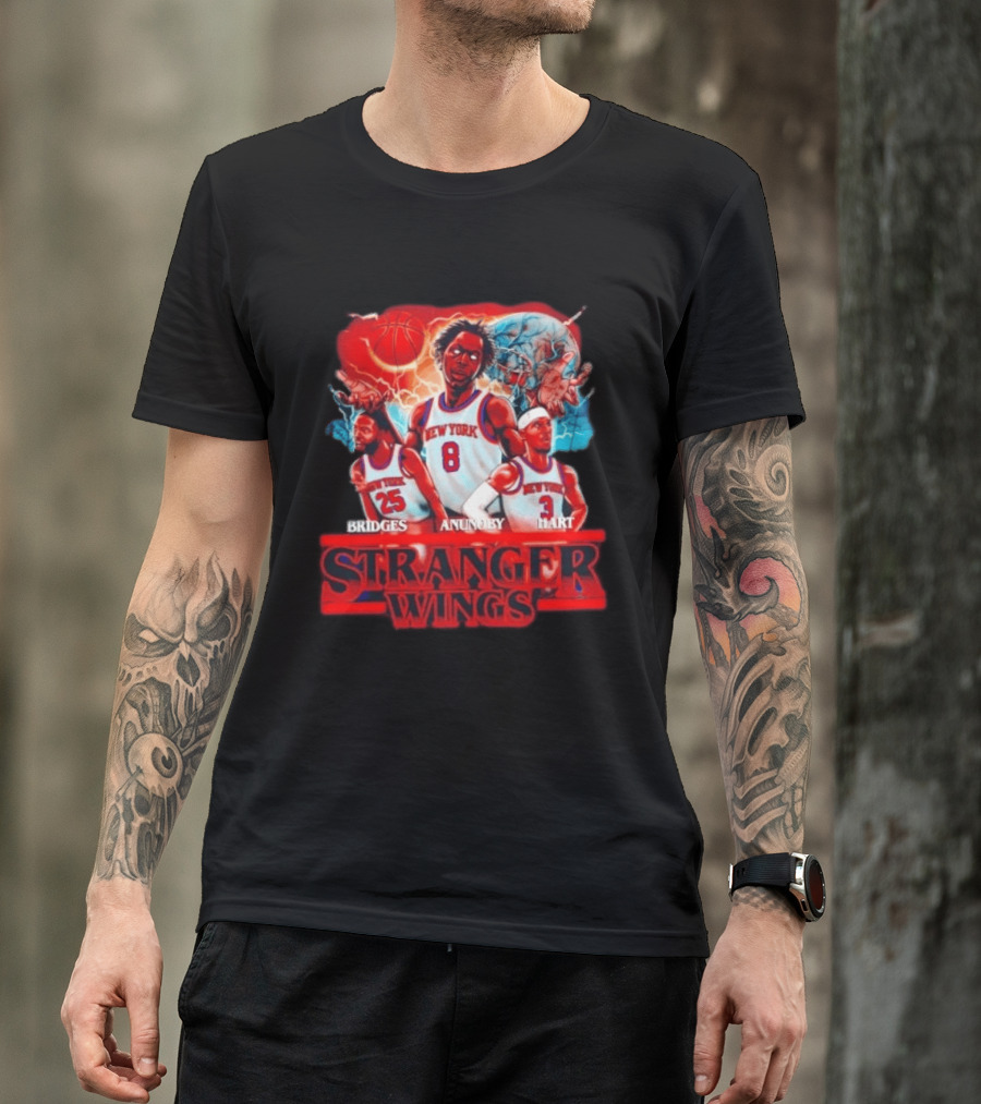 New York Knicks Bridges Anunoby Hart Stranger Wings Stranger Things Basketball T-Shirt
