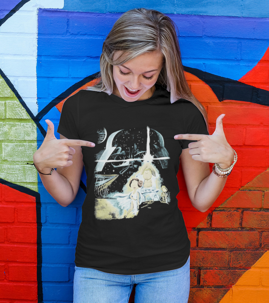 Star Wars Family Guy Princess Leia Lightsaber Spaceship Moon T-Shirt