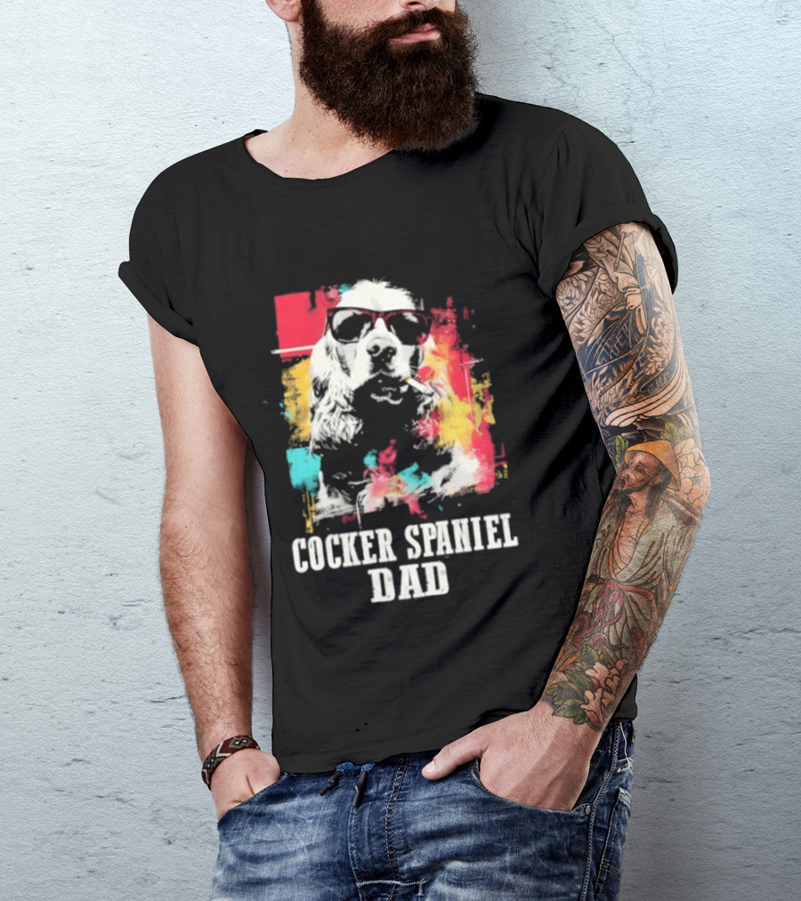 Cocker Spaniel Dad Colorful Sunglasses Father's Day 2026 T-Shirt