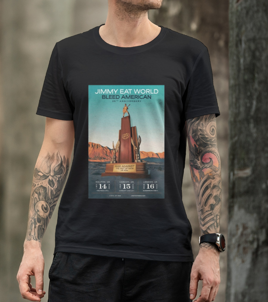 Jimmy Eat World Bleed American 25th Anniversary Aug 14 2026 The Piece Hall Halifax UK With Rise Against The Get Up Kids T-Shirt