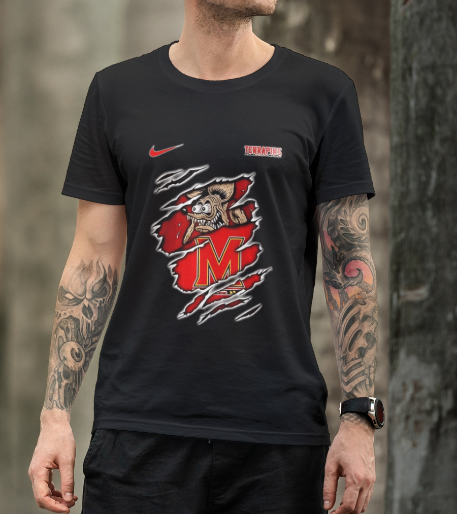 Maryland Terrapins NCAA Rat Fink Built To Not Bow Nike Terrapins Rugged Ripped T-Shirt