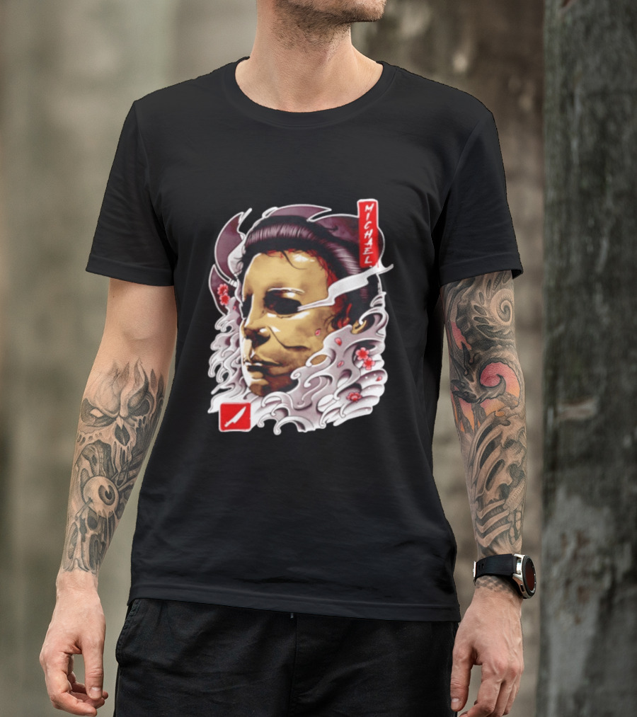 Michael Myers Mask Horror Big Head Art With Red Details T-Shirt