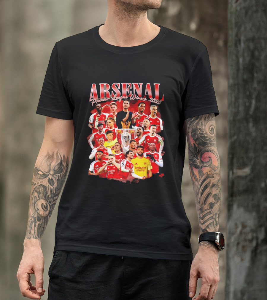 Arsenal Premier League Champions 2026 Celebratory Team Collage T-Shirt