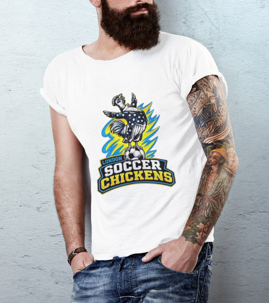 London Soccer Chickens Rooster On Soccer Ball With Stars And Stripes T-Shirt