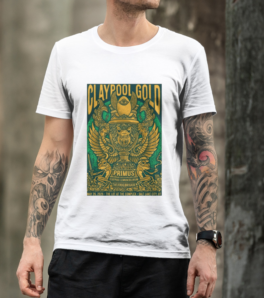 Claypool Gold Primus Salt Lake City UT 5 26 2026 The Complex Claypool Lennon Delirium Frog Brigade T-Shirt