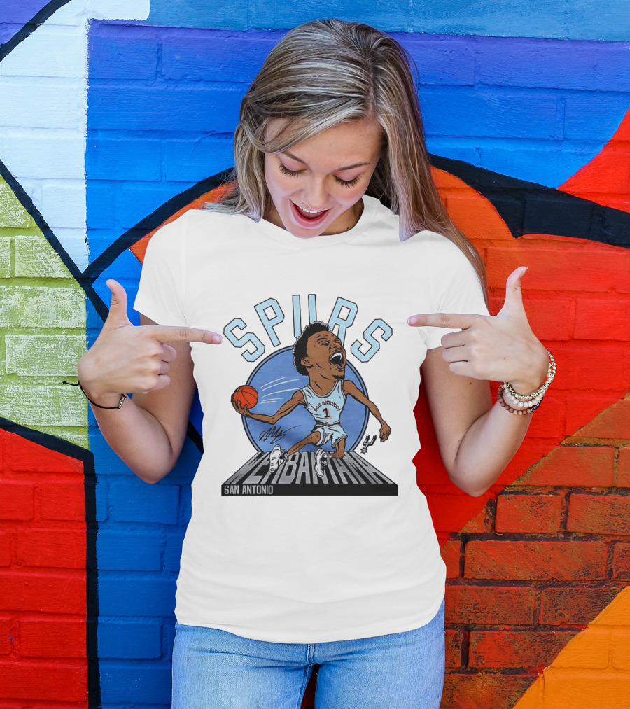Spurs San Antonio Keldon Johnson Caricature Wembanyama 2026 NBA Basketball T-Shirt