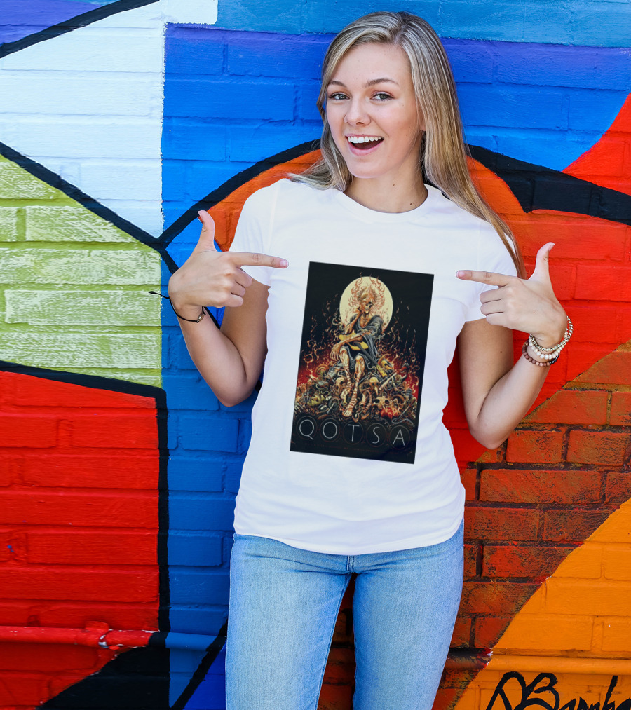 QOTSA April 8 2024 Calgary Communities Centre Flaming Skeleton Throne T-Shirt